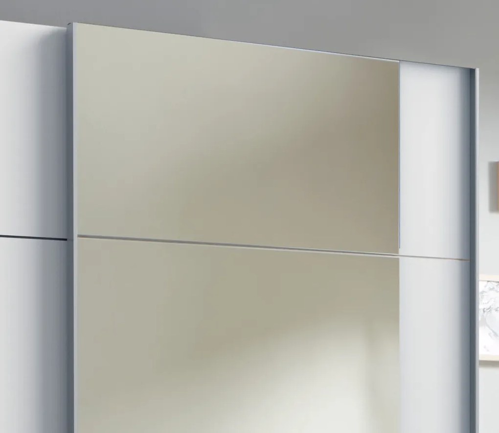 Šatníková skriňa so zrkadlom Emden, 225 cm, biela