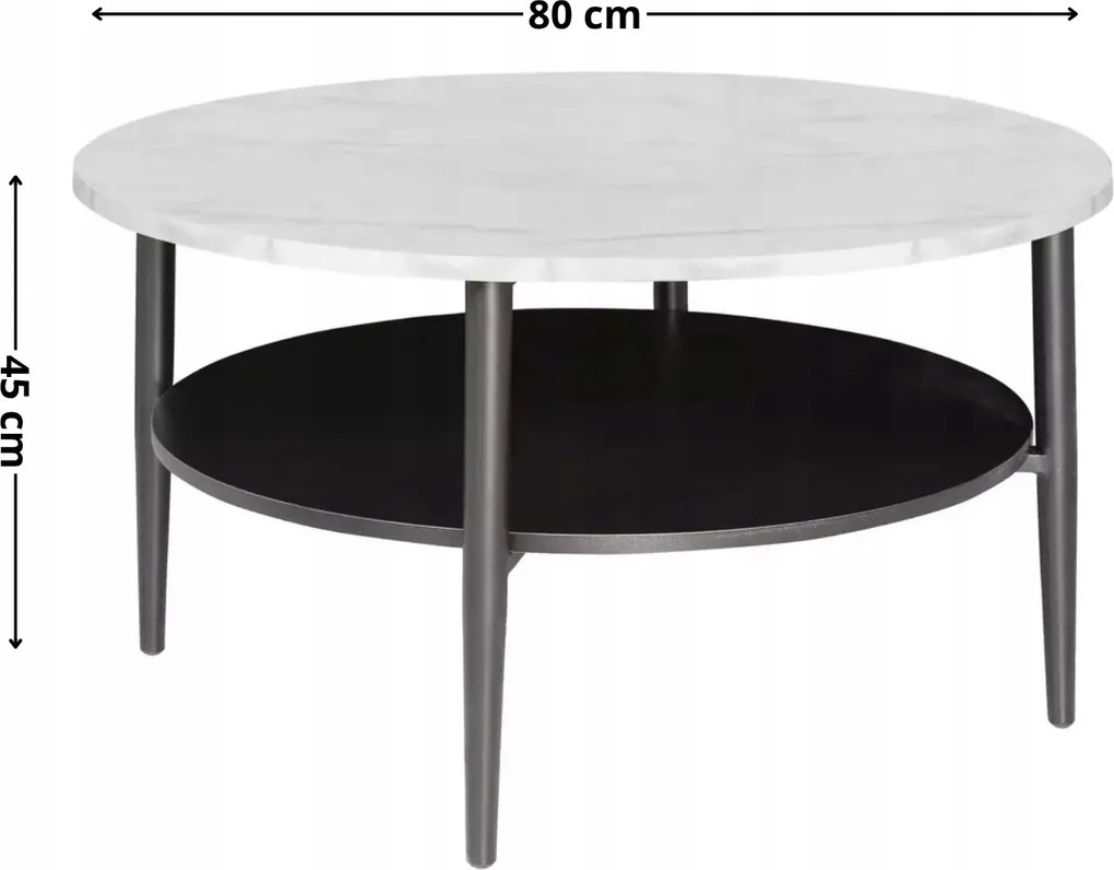 Konferenčný stolík Ella 80 cm biely mramor/čierny