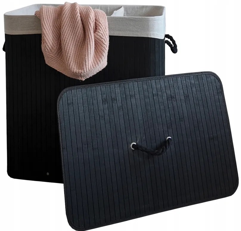 Bambusový kôš na bielizeň – 3 komory, 150 l sivá