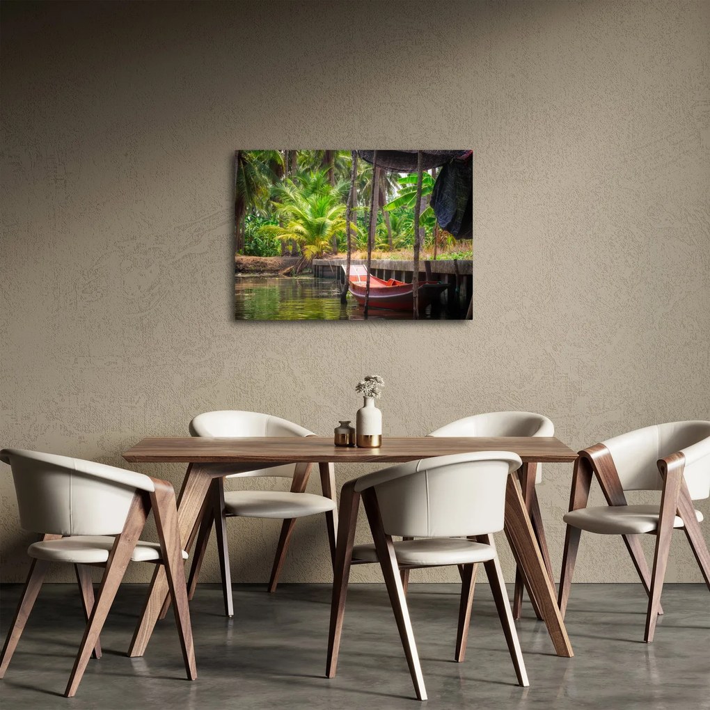 Obraz - Drevená loď na kanáli, Thajsko (70x50 cm)