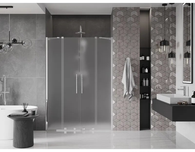 Mexen Velar Duo, posuvné sprchové dvere do otvoru 140 cm, 8mm sklo námraza, chrómová, 871-140-000-32-01