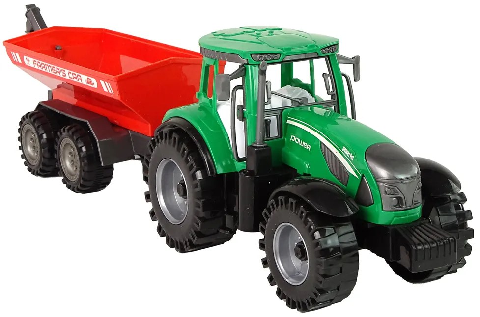 Lean Toys Zelený traktor s červenou vlečkou – trecí pohon