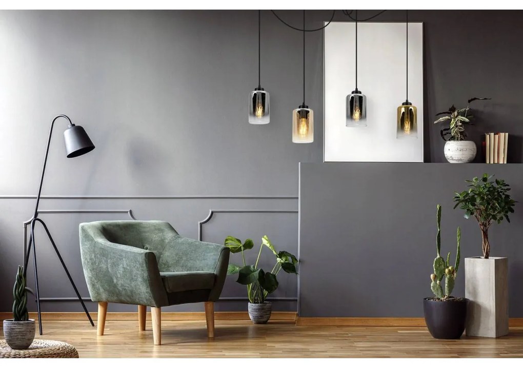 Závesné svietidlo Hella Spider, 4x sklenené tienidlo (mix 3 farieb)