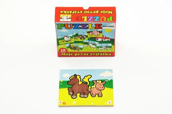 Puzzle Moje první zvířátka dřevěné 18 dílků pro nejmenší v krabičce 13x11,5x4,5cm 12m+ MPZ