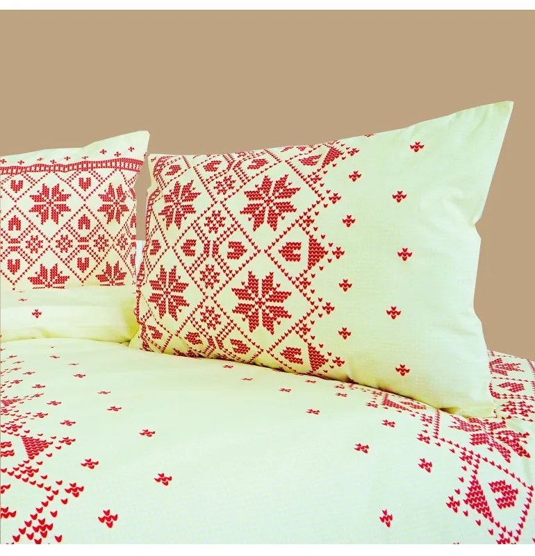 Obliečky bavlnené Etno krémovo-bordové EMI, Štandardný set jednolôžko obsahuje 1x 140x200 + 1x 70x90