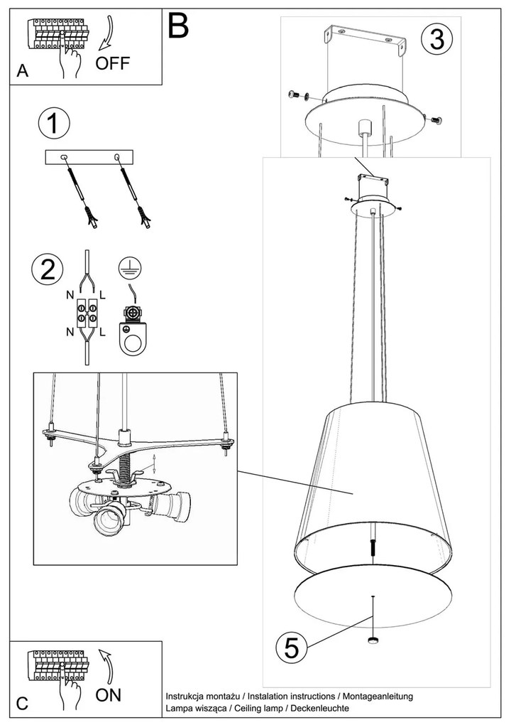 Závesné svietidlo Geneve, 1x biele textilné tienidlo, (biele sklo), (fi 50 cm)