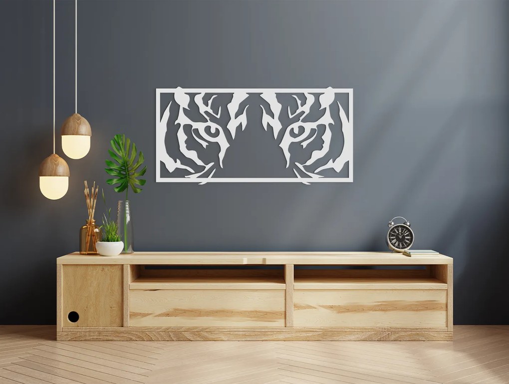 drevko 3D obraz na stenu Pohľad tigra Rozmer obrazu: 22 x 44,5 cm, Farba dekorácie: Čierna