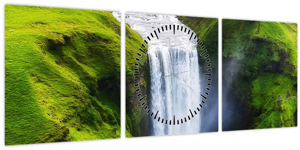 Obraz - Vodopád Skogafoss (s hodinami) (90x30 cm)
