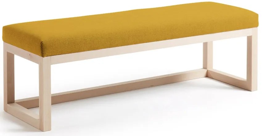 Masívna lavica LEVILLA 128 cm žltá materiál polyester, bukové drevo