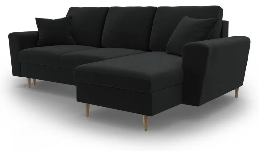 Čierna zamatová rozkladacia/s úložným priestorom rohová pohovka Kyoto – Cosmopolitan Design