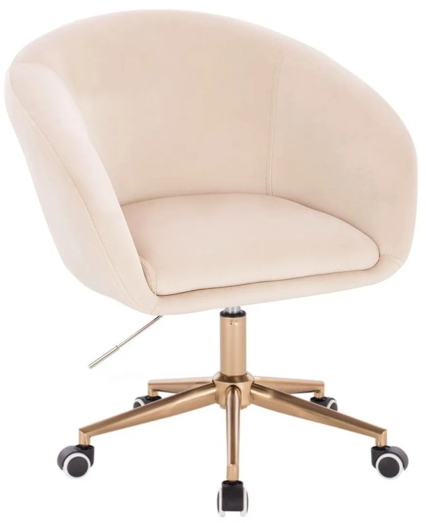 LuxuryForm DESIGN Stolička VENICE VELUR na zlatej podstave s kolieskami - krémová