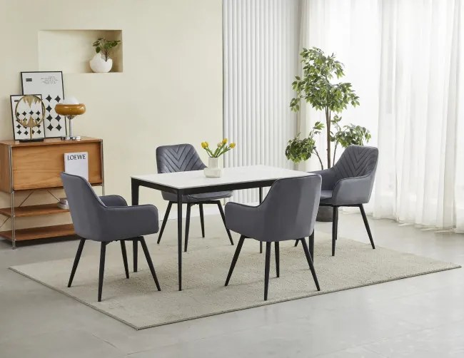 Set dvoch jedálenských otočných stoličiek NANA360 zamatové, tmavosivé (čierne nohy) 2 ks