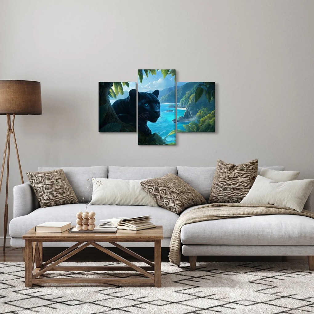 Obraz - Čierny panter v džungli (90x60 cm)