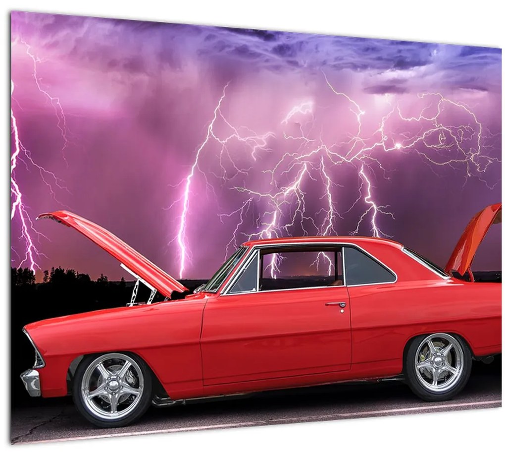 Sklenený obraz červeného auta (70x50 cm)