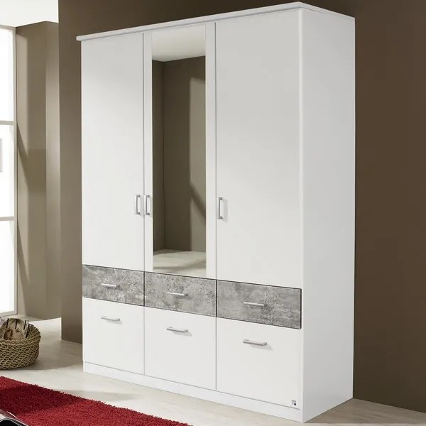 Šatníková skriňa Bremen, 136 cm, biela/šedý betón