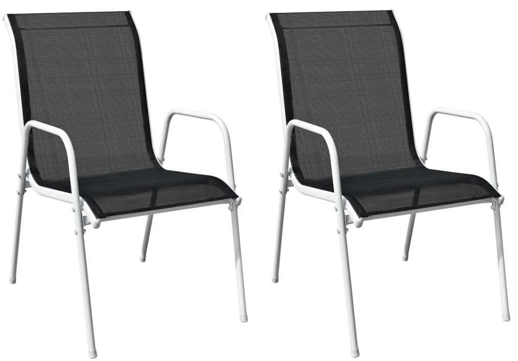 Stohovateľné záhradné stoličky 2 ks čierne oceľ a textilén