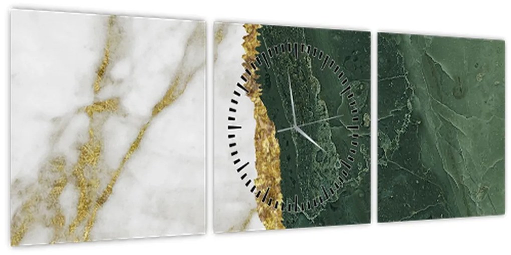 Obraz - Zelený mramor N⁰3 (s hodinami) (90x30 cm)