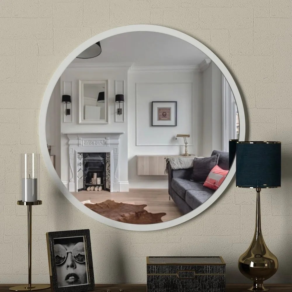 Okrúhle nástenné zrkadlo v bílémém ráme Glob, ⌀ 59 cm