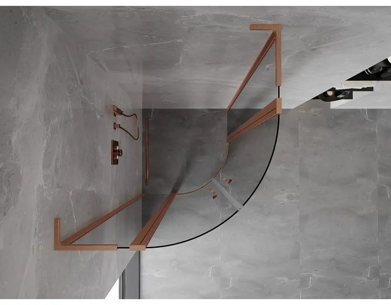 Mexen Mist L, štvrťkruhový sprchový kút s 2-krídlovými dverami, 90 x 90 cm, 8mm číre sklo, medený profil, 8A32L-090-090-65-00