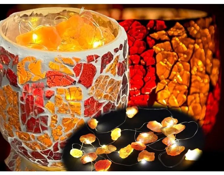 Carneol gemstone mosaic LED lamp - svietnik KEG PUZZLE