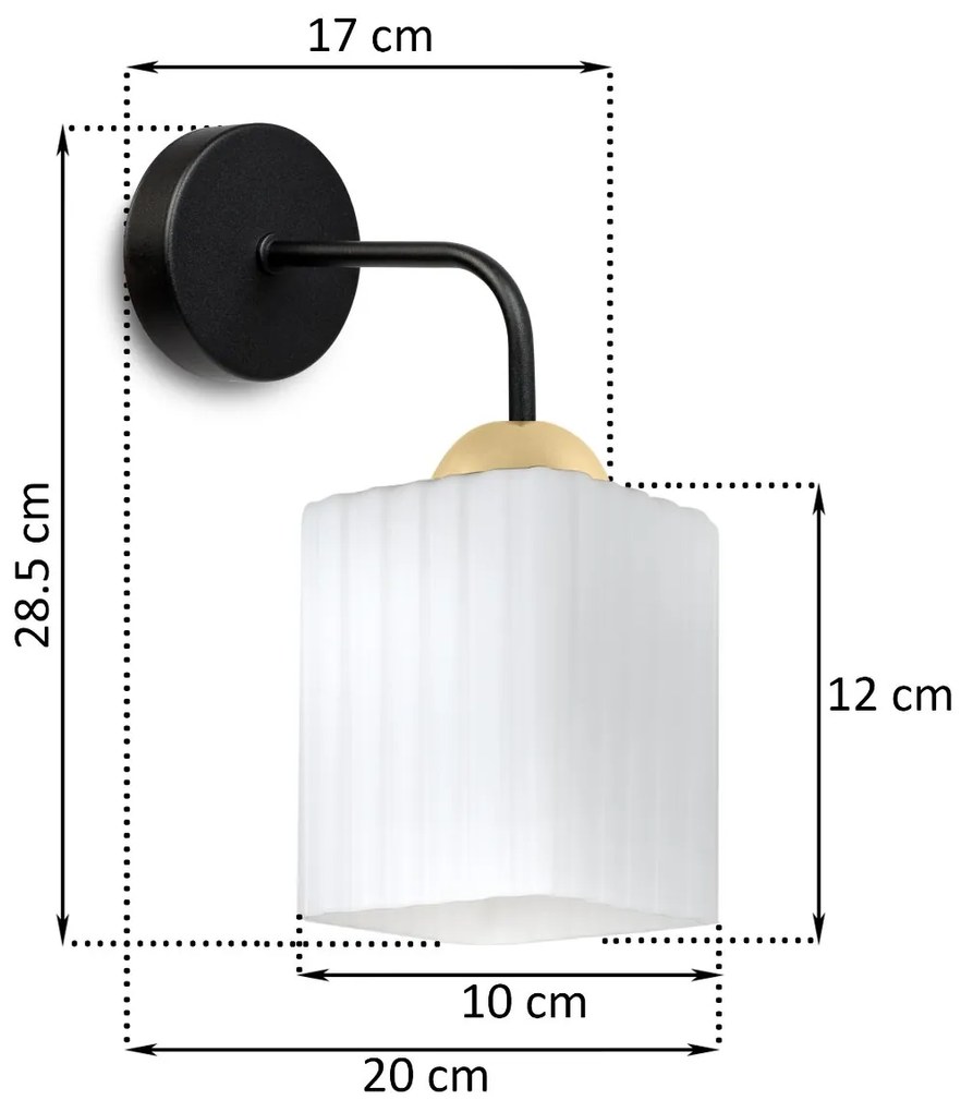 Nástenné svietidlo Riffle Square, 1x biele sklenené tienidlo, b/g