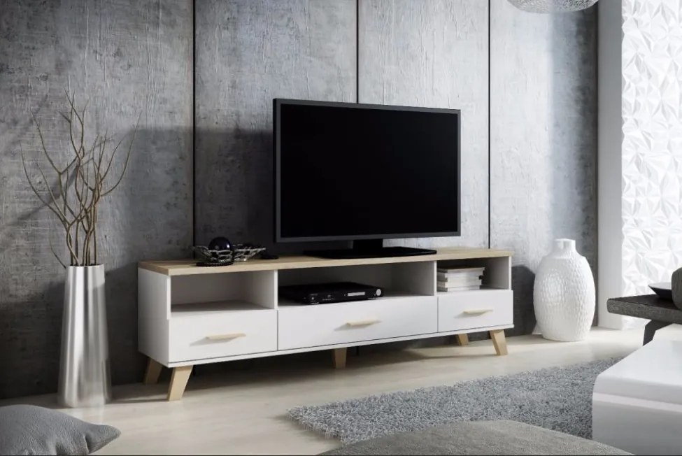 CAMA MEBLE Lotta 180 3S3K tv stolík biela / dub sonoma