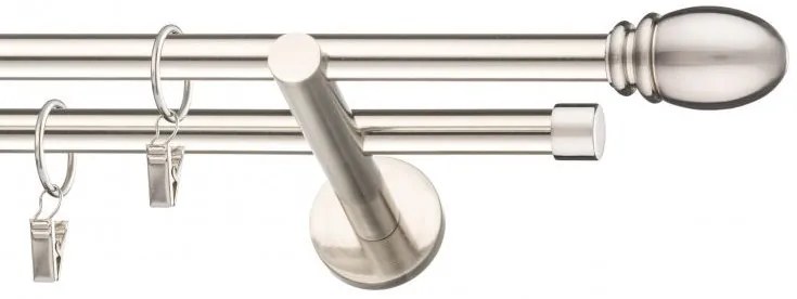 Dekorstudio Niklová dvojradová garniža OVAL 19mm Dĺžka: 360cm, Typ uchytenia: Držiak dvojitý modern, Typ príslušenstva: Krúžky tiché so štipcami