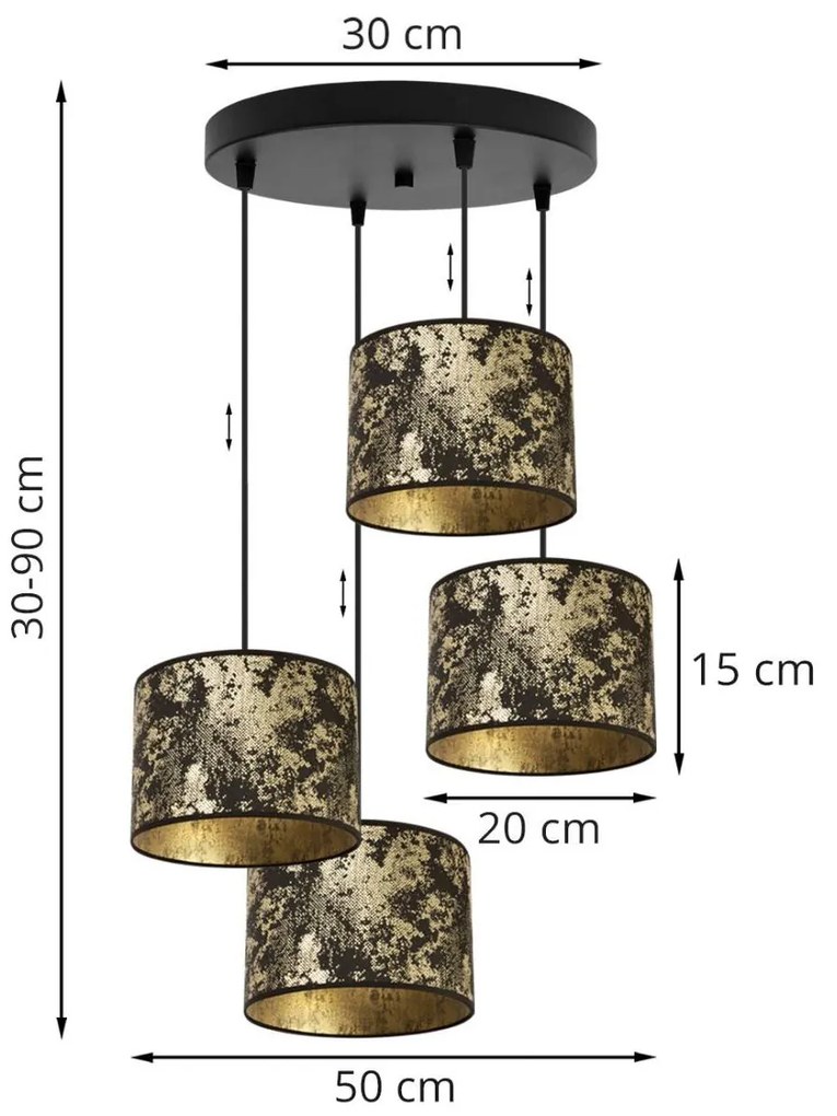 Závesné svietidlo Werona 2, 4x čierne/zlaté textilné tienidlo, o, g