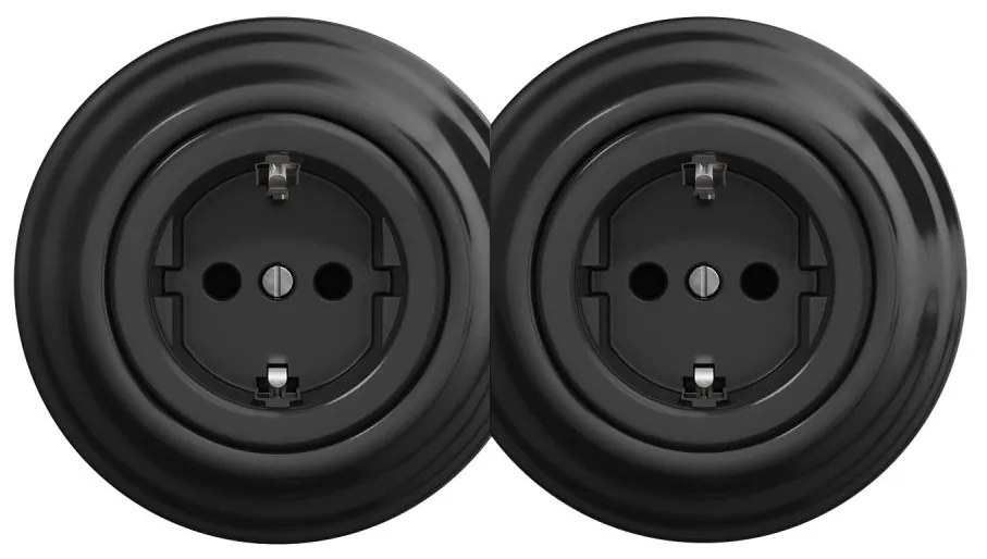 Kliklap - Dvojitá retro domová zásuvka s rámikom SCHUKO 230 V čierna