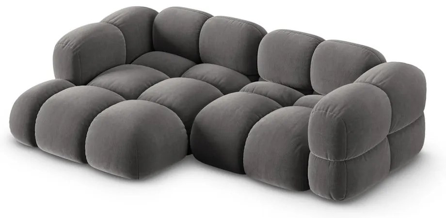 Sivá zamatová rohová pohovka (ľavý roh/s leňoškou) Loretto – Cosmopolitan Design