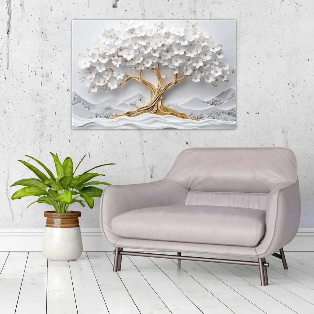Obraz – 3D elegantný strom života plný kvetov (90x60 cm)
