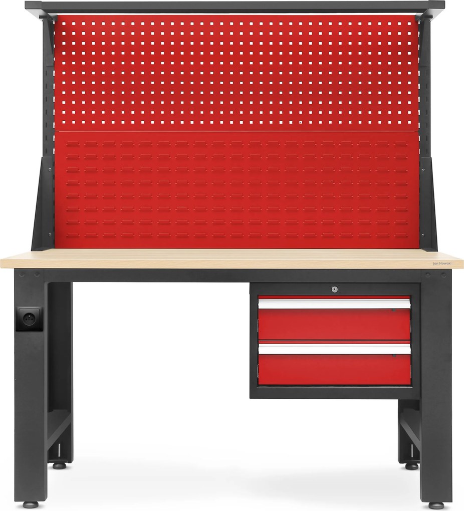 Dielenský stôl s perforovanou doskou v antracitový-červený farbe, 1500x1700x750 mm: LOGAN