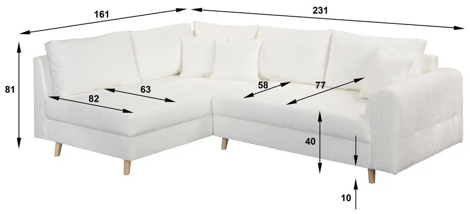 Biela rohová pohovka z textílie buklé (ľavý roh) Ariella – Ropez