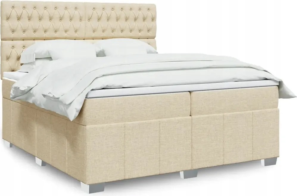 vidaXL Boxspring posteľ s matracom krémová 200x200 cm látka