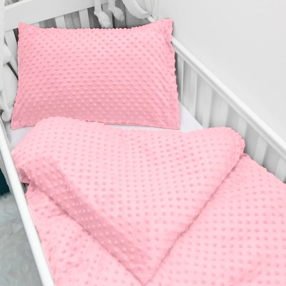 Biante Detské posteľné obliečky do postieľky Minky 3D bodky MKP-011 Svetlo ružové Do postieľky 90x120 a 40x60 cm