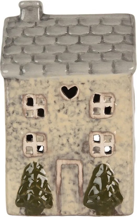 Béžový keramický domček na čajovú sviečku Lamont - 9*8*15 cm