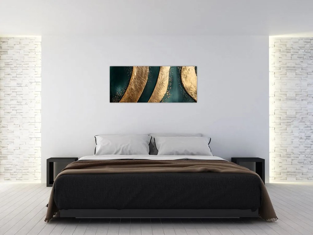 Obraz - Zelená abstrakcia so zlatom I. (120x50 cm)
