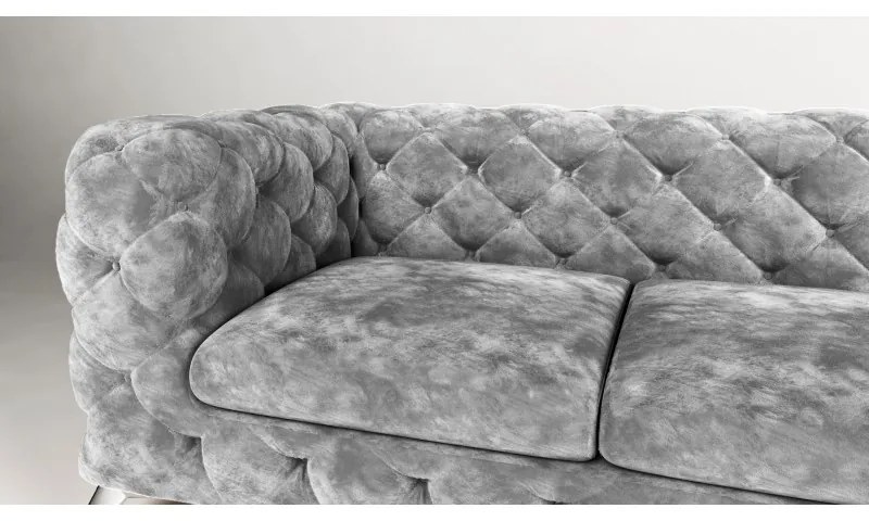 ROHOVÁ SEDAČKA CHESTERFIELD LARISSA PRAVÁ - ĽAVÁ SIVÁ SEMIŠOVÁ LÁTKA 323 X 204 cm