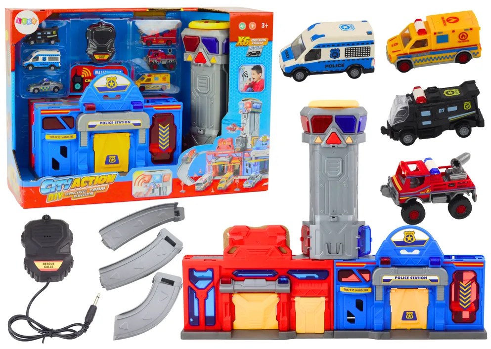 LEAN TOYS Veliteľská základňa, polícia, hasiči - 6 kusov áut