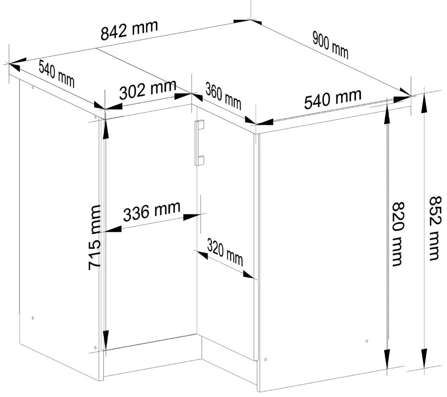 Kuchynská rohová skrinka Artus S90/90N s pultom Lima biela/dub sonoma