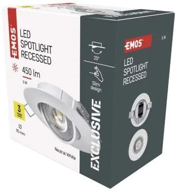 Emos ZD3122 LED SIMMI stropná vstavaná bodovka kruh priemer 90 × 25 mm 5W 450lm 4000K biela