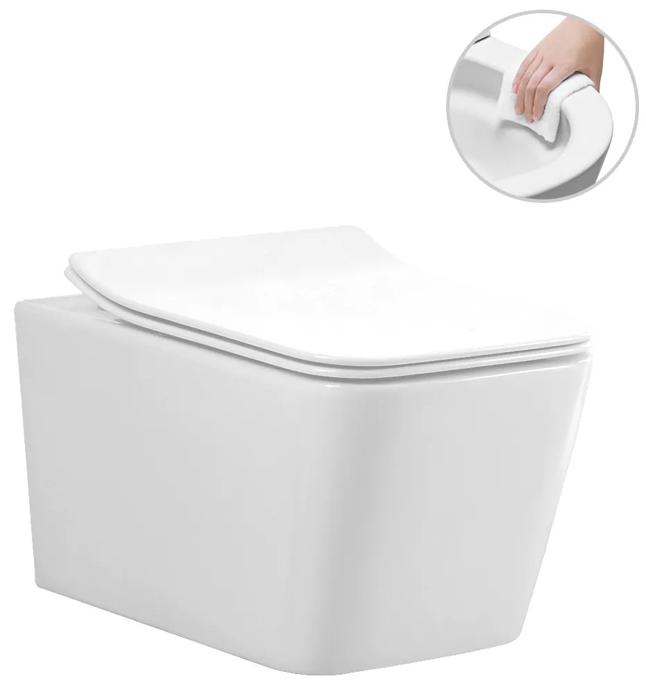 CERANO - Závesná WC misa Forte + UF sedátko, Rimless - biela lesklá, CER-CER-538747