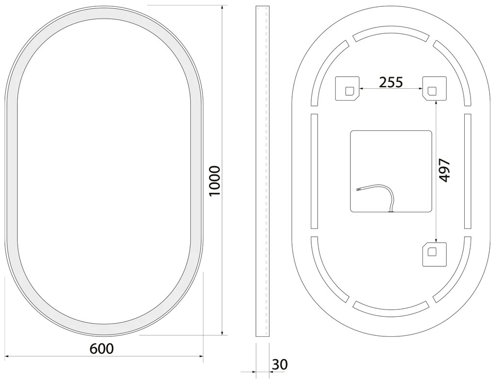 Sapho, PARGA oválne zrkadlo s LED osvetlením 60x100 cm, PG600