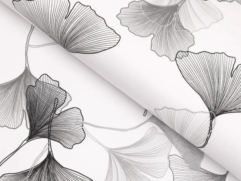 Biante Bavlnený obdĺžnikový obrus Sandra SA-512 Sivo-biele ginkgo listy na bielom 140x160 cm