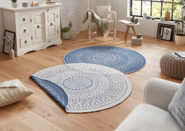 Obojstranný koberec Hanse Home Twin Porto modrý / krémový kruh