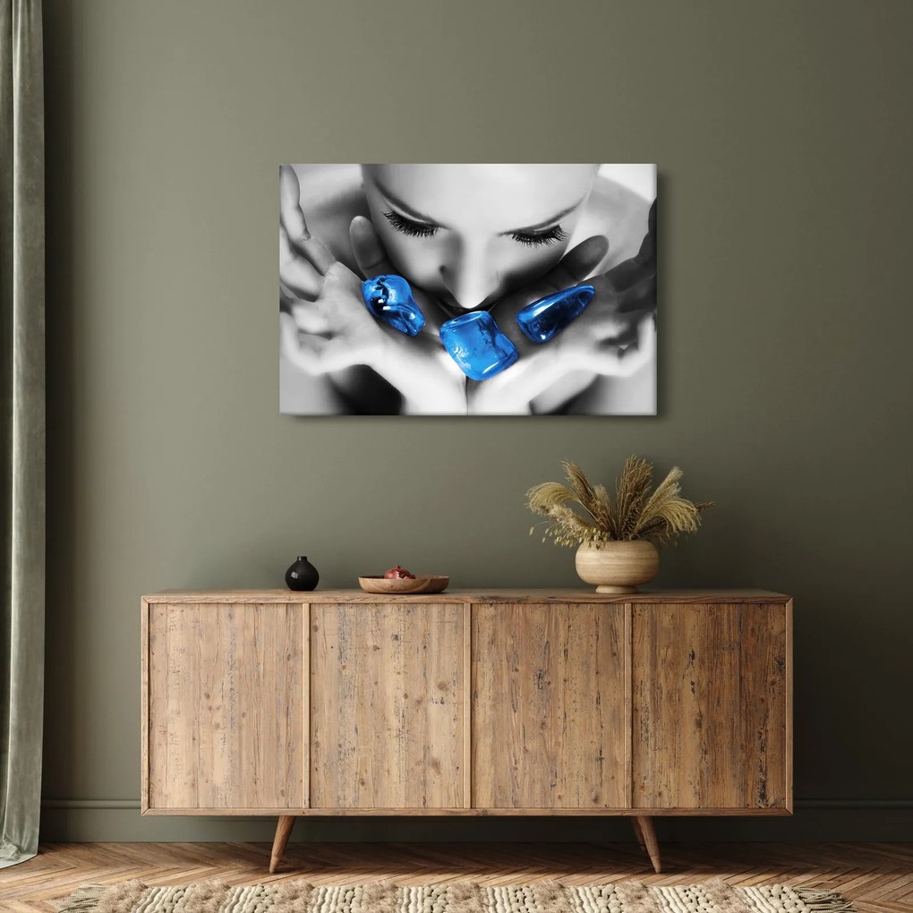 Obraz portrétu ženy s kameňmi (90x60 cm)