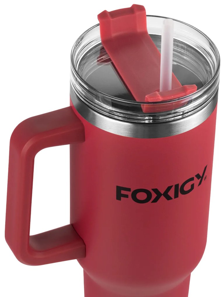 Foxigy Termohrnček do auta so slamkou 1200 ml Burgundy