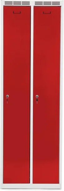 Kovová šatníková skriňa Trestles SS2M 1800x600x500 mm, 2 oddiely, červené dvere Podnož: nožičky, Zámok: cylindrický