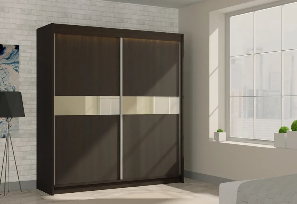 Skriňa s posuvnými dverami a zrkadlom ALEXA + Tichý dojazd, biela, 150x216x61