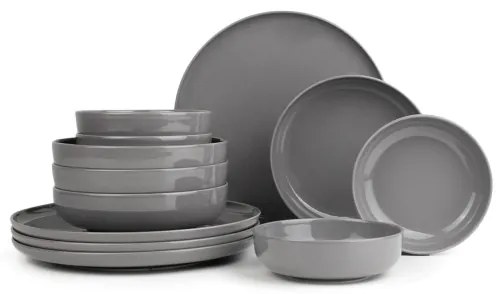 12-dielna jedálenská súprava, sivá/porcelán